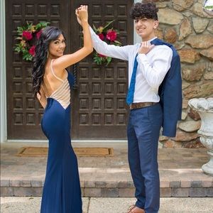 Navy Blue backless prom dress